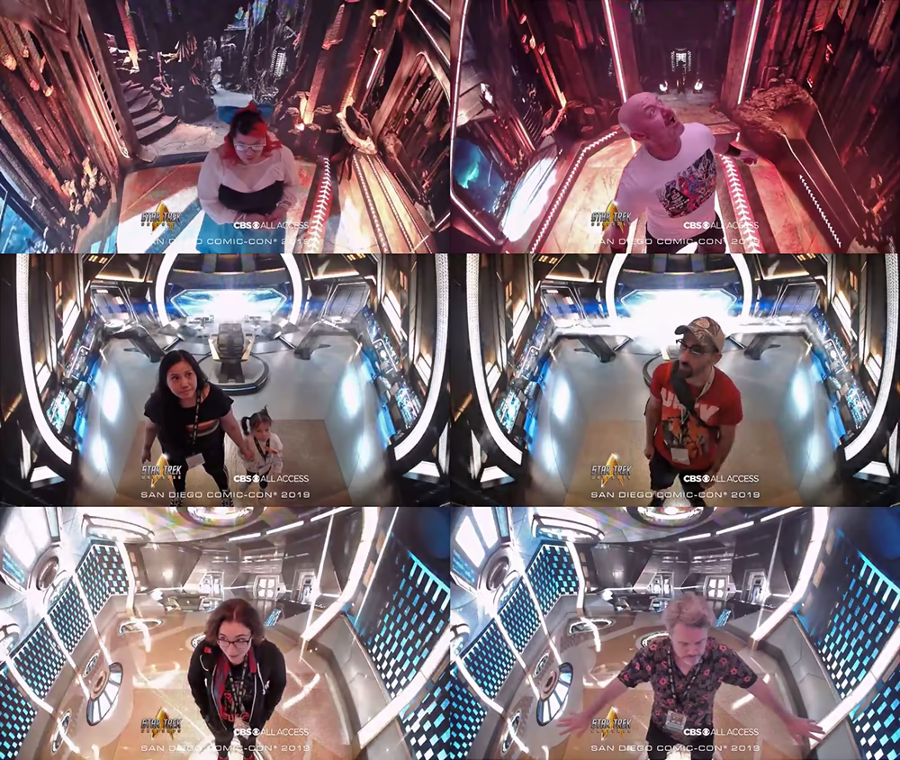 A collage of fans inside the transporter experience.